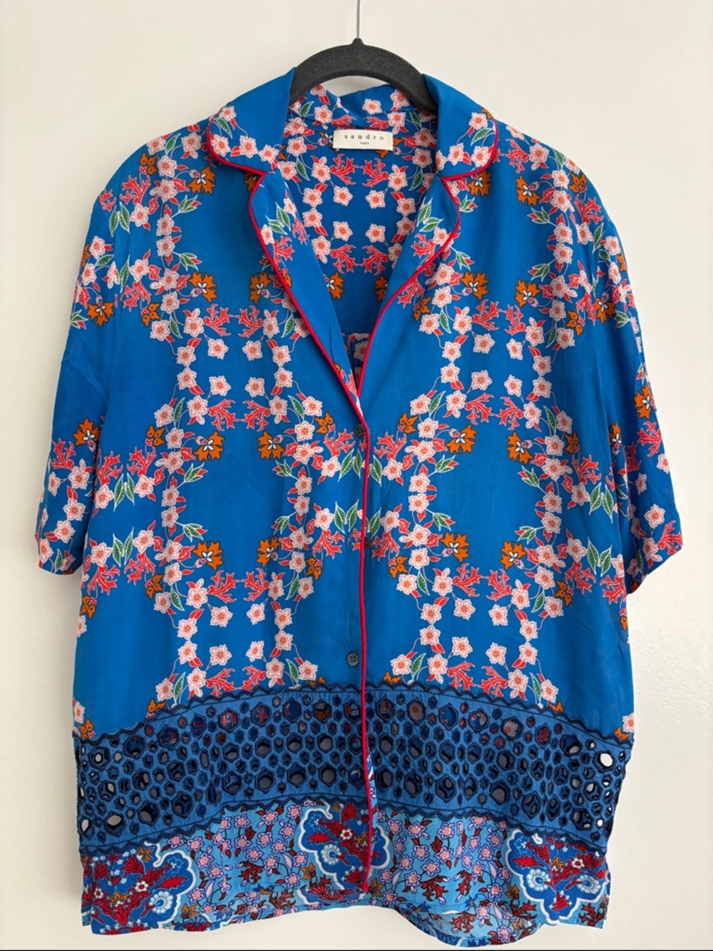 Sandro Blue Floral Button-Up Blouse